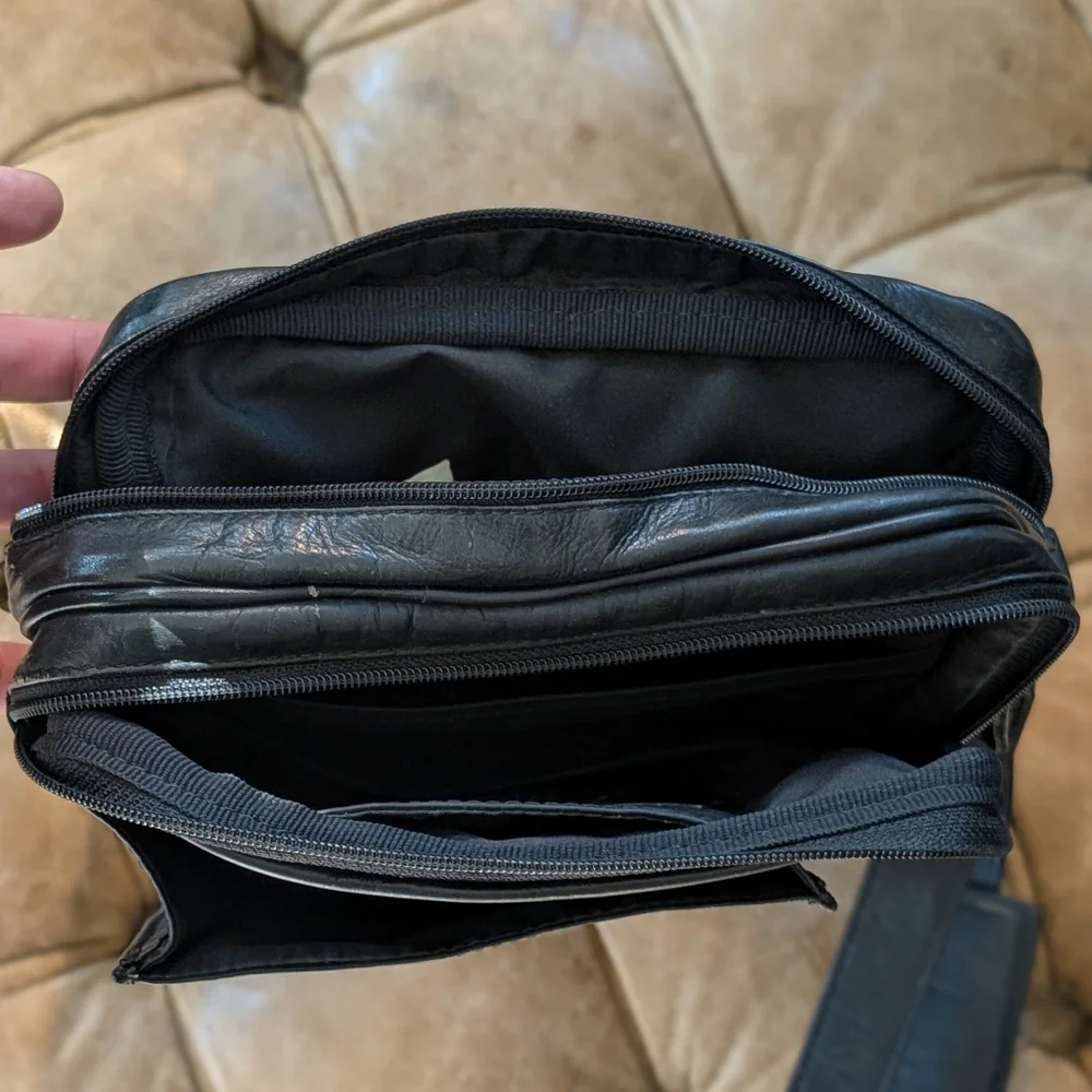 Vintage Genuine Leather Black Travel Crossbody Satchel Bag Made In Colombia